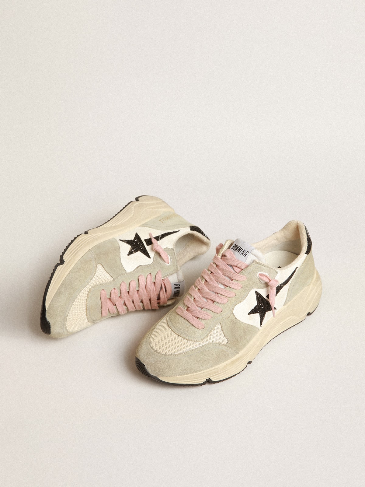 Golden Goose Running Sole With Gray Suede Inserts And Black Glitter Star - Mind Türkiye
