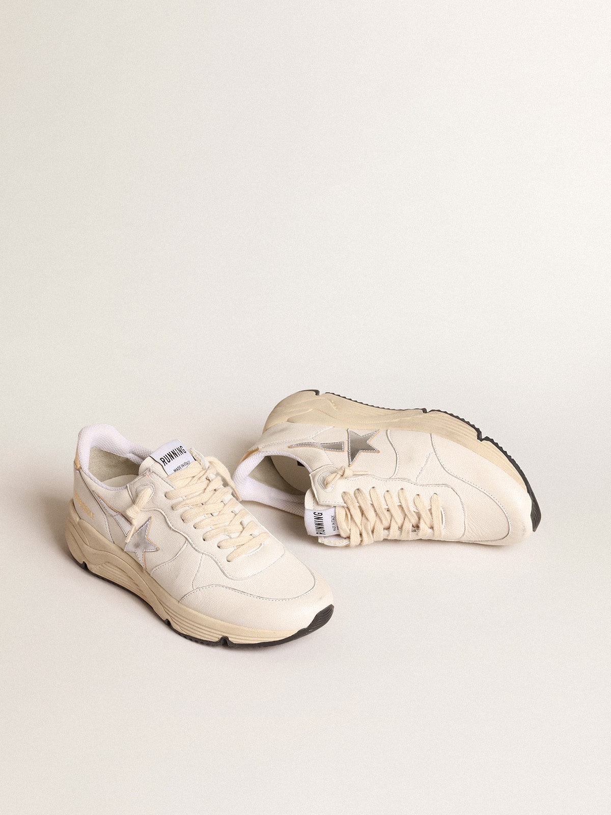 Golden Goose Running Sole In Nappa With Silver Star And Gold Leather Heel Tab - Mind Türkiye
