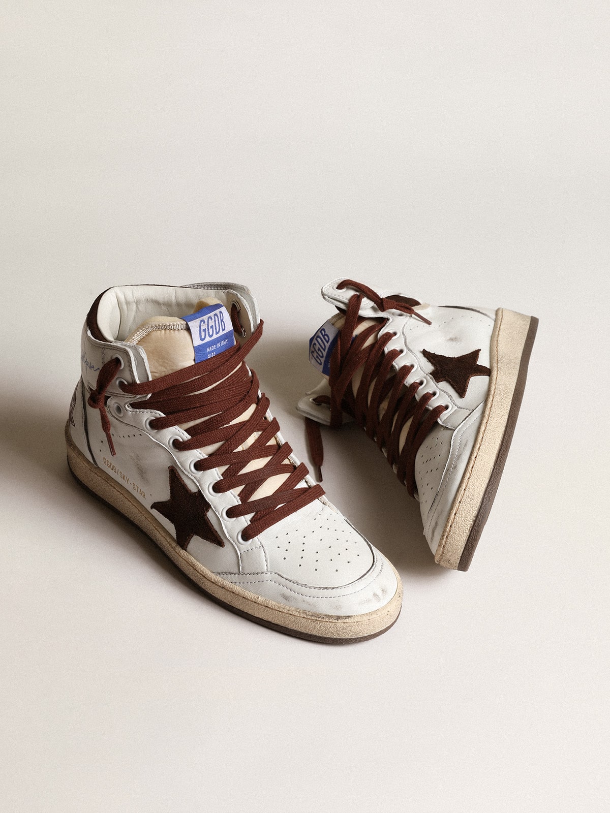 Golden Goose Women’s Sky-Star In White Nappa Leather With Chocolate Suede Star - Mind Türkiye