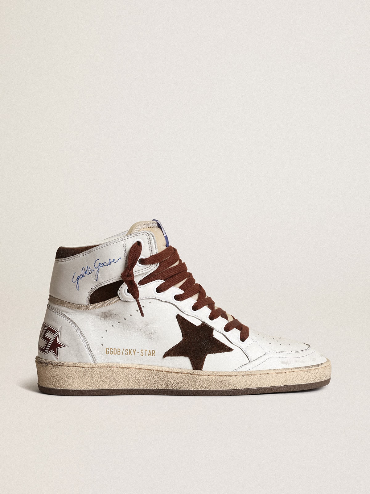 Golden Goose Women’s Sky-Star In White Nappa Leather With Chocolate Suede Star - Mind Türkiye