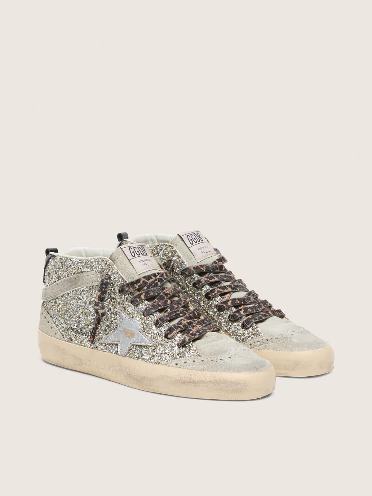 Golden Goose Mid Star In Silver Glitter With Silver Metallic Leather Star - Mind Türkiye