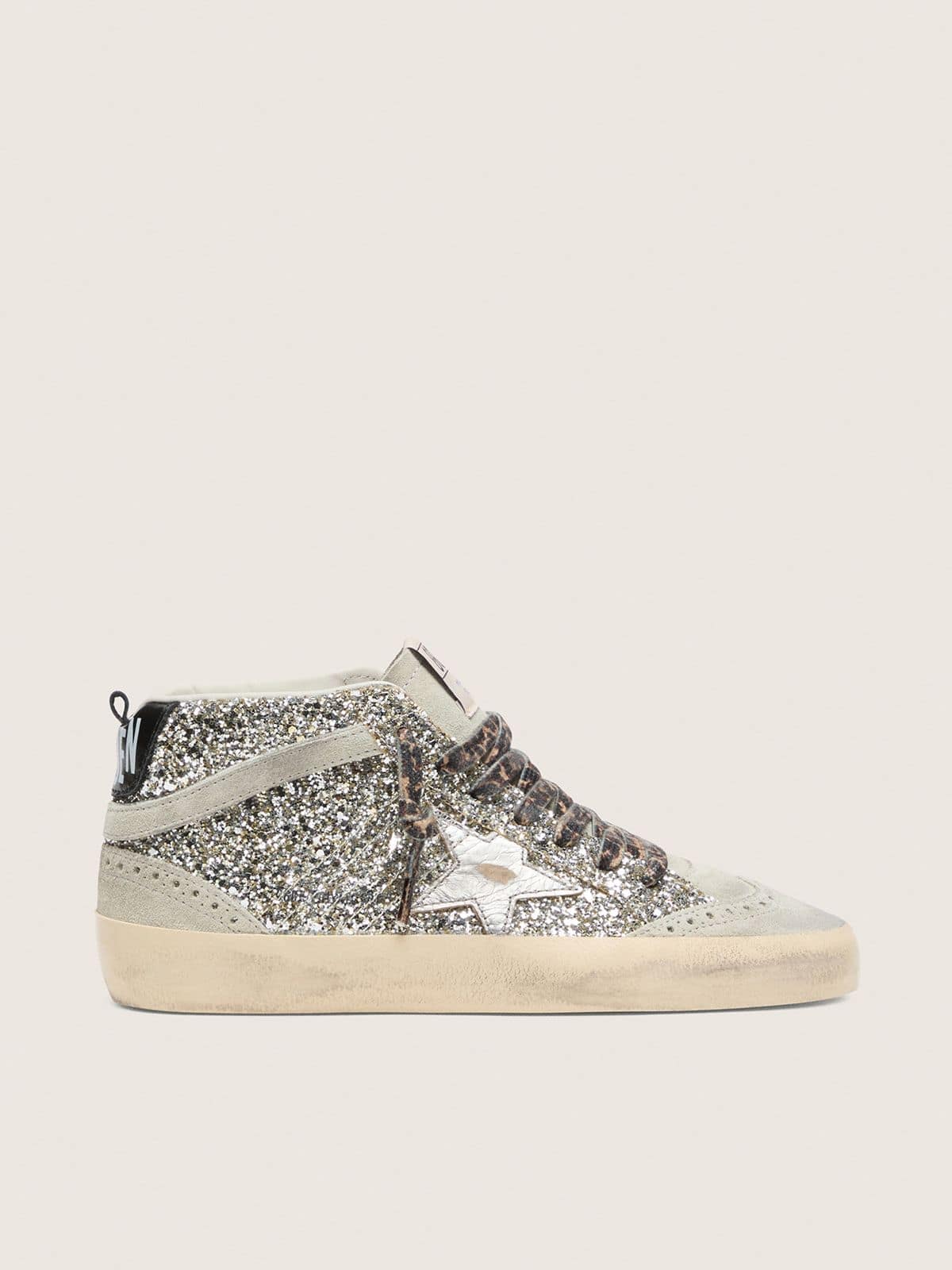 Golden Goose Mid Star In Silver Glitter With Silver Metallic Leather Star - Mind Türkiye