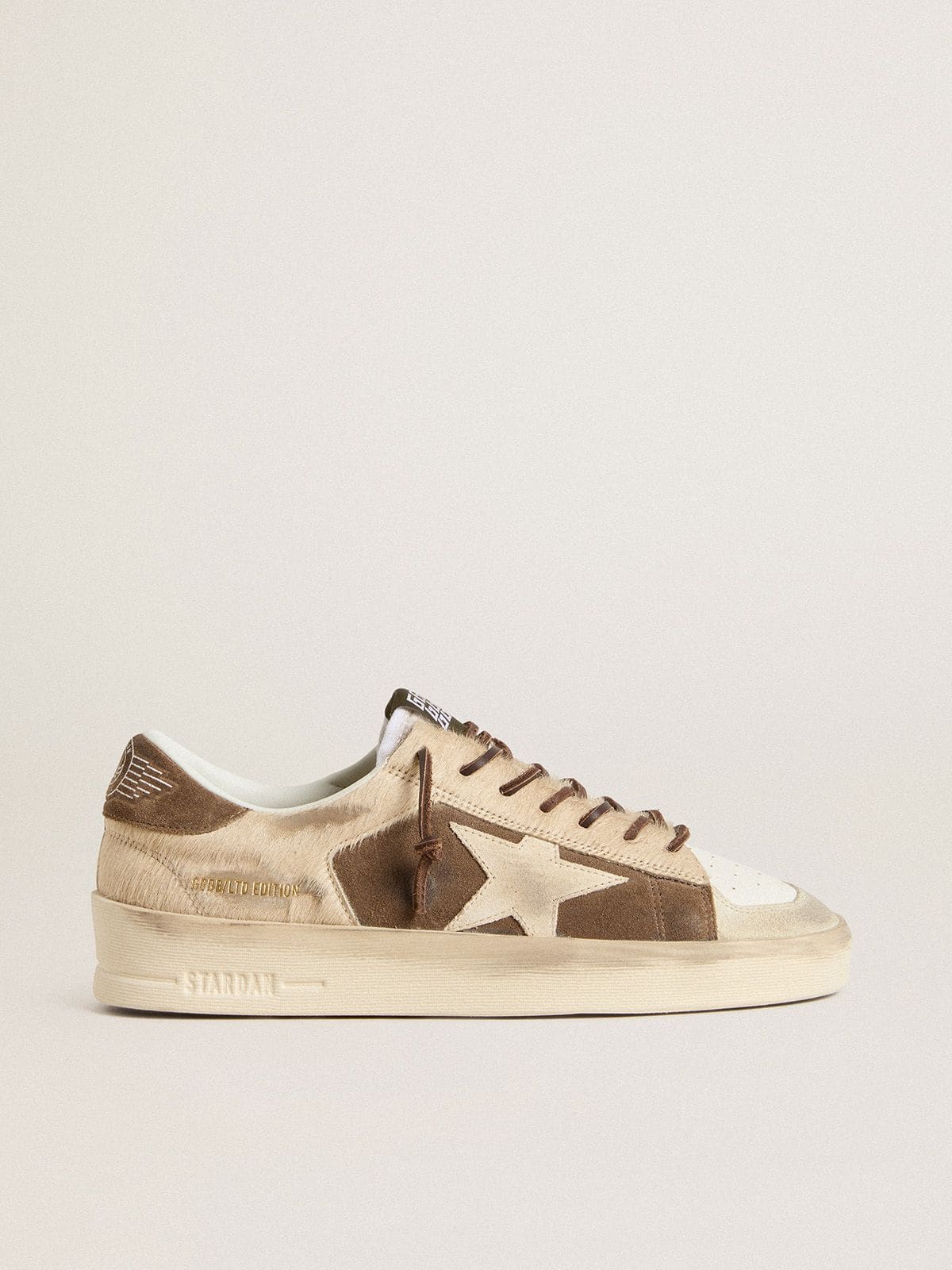 Golden Goose Women’s Stardan In Military-Green Suede And Beige Pony Skin With Beige Suede Star - Mind Türkiye