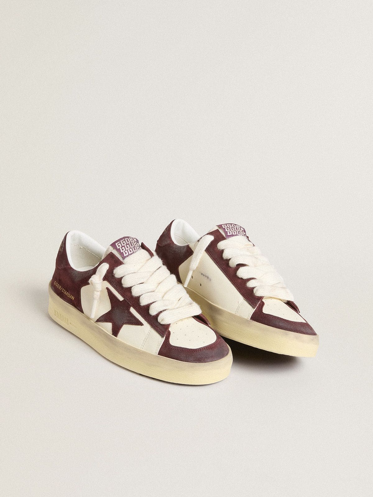 Golden Goose Women’s Stardan In White Nappa With Burgundy Suede Star And Heel Tab - Mind Türkiye
