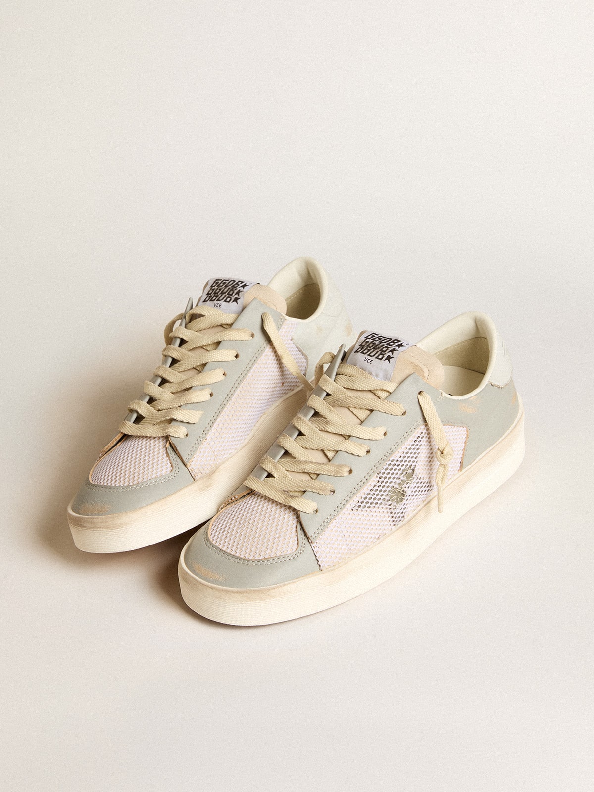 Golden Goose Stardan In Gray Nappa Leather And White Mesh With Gray Leather Star - Mind Türkiye