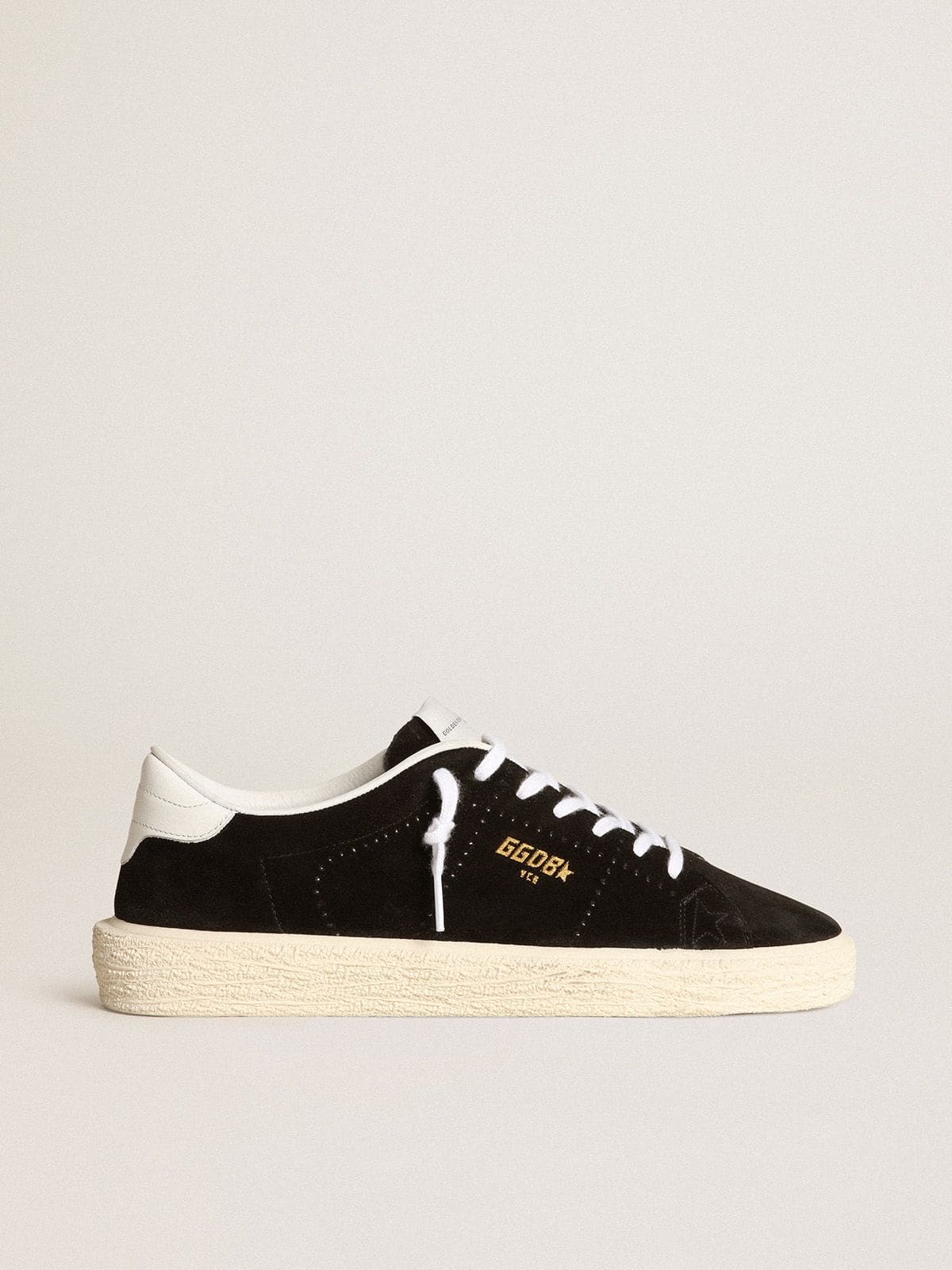 Golden Goose Women’s Tennis In Black Suede With White Leather Heel Tab