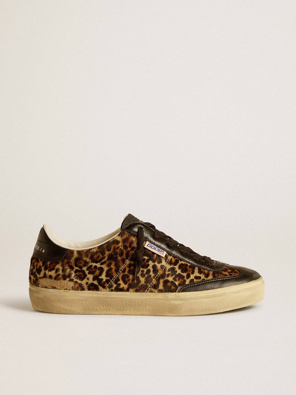 Golden Goose Soul Star In Leopard-Print Pony Skin With Black Nappa Leather Heel Tab And Inserts