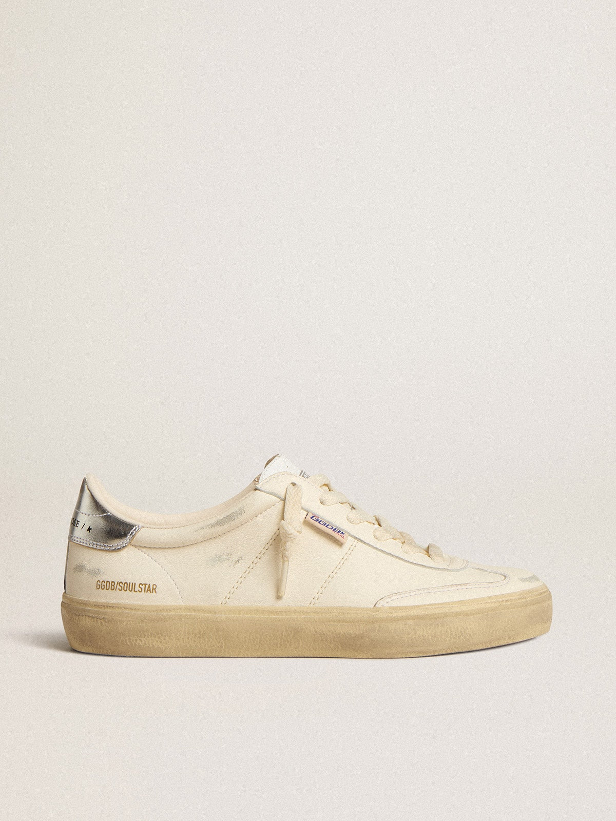 Golden Goose Soul Star In White Nappa With Metallic Silver Leather Heel Tab