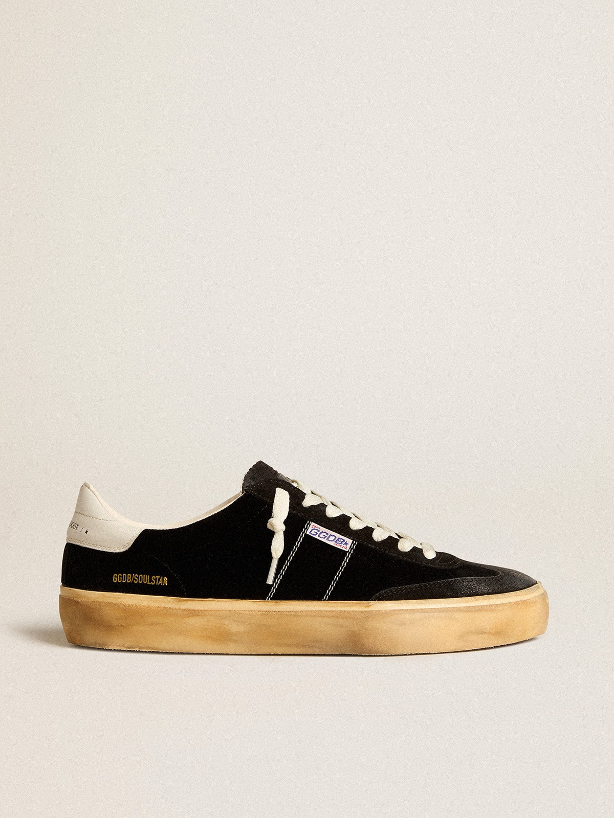 Golden Goose Soul Star In Black Velvet With White Leather Heel Tab