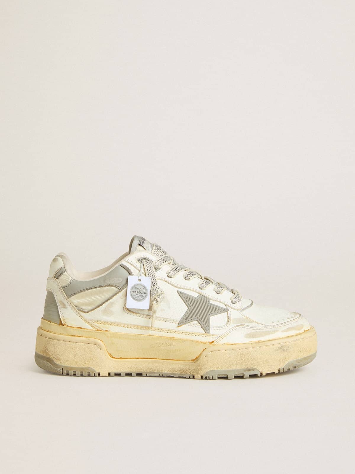 Golden Goose Women’s Forty2 In White Leather With Laces With Swarovski Crystals And Gray TPU Star - Mind Türkiye