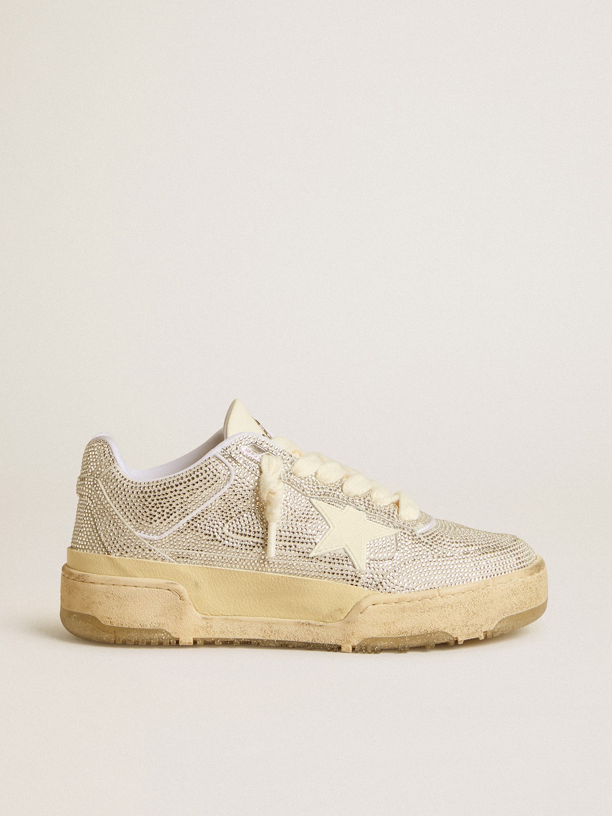 Golden Goose Women’s Forty2 In White Leather And Swarovski Crystals With White Star - Mind Türkiye