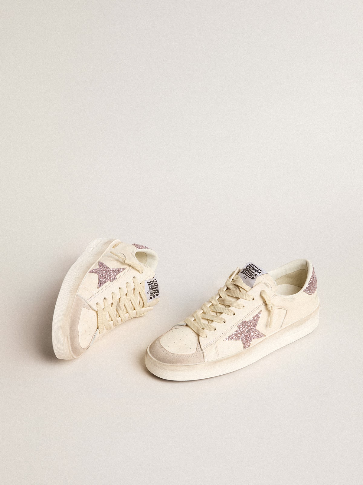 Golden Goose Women’s Stardan In Nappa And Suede With Pink Glitter Star And Heel Tab - Mind Türkiye