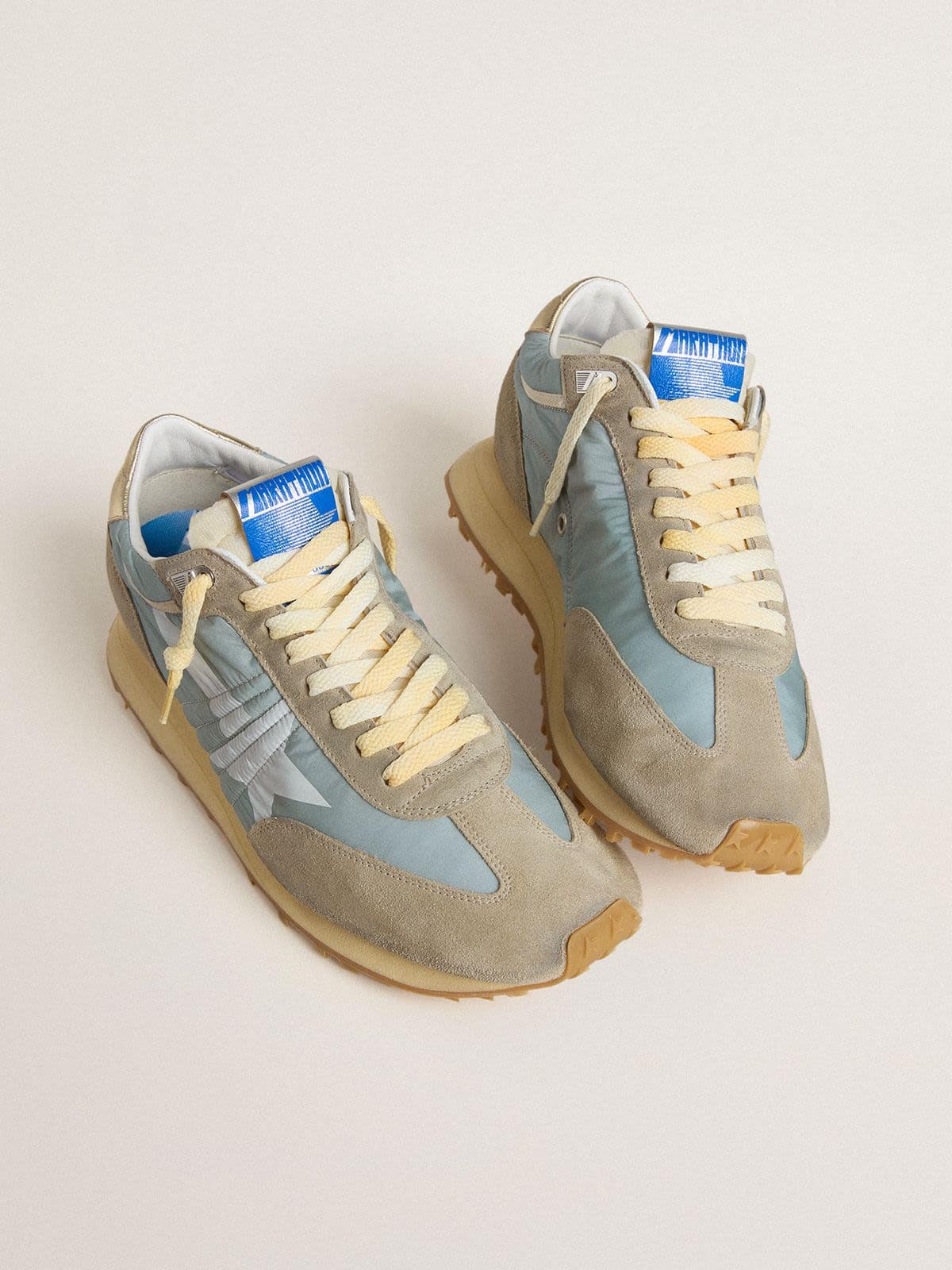 Golden Goose Women’s Marathon With Light Blue Nylon Upper And Pastel Blue Star - Mind Türkiye