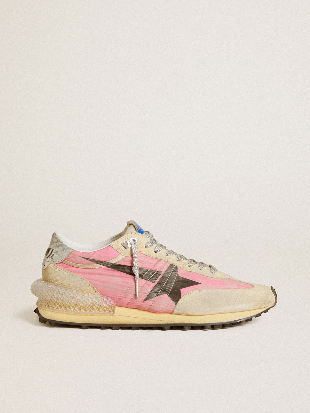 Golden Goose Women’s Marathon In Pink Nylon And Beige Suede With Black Printed Star - Mind Türkiye