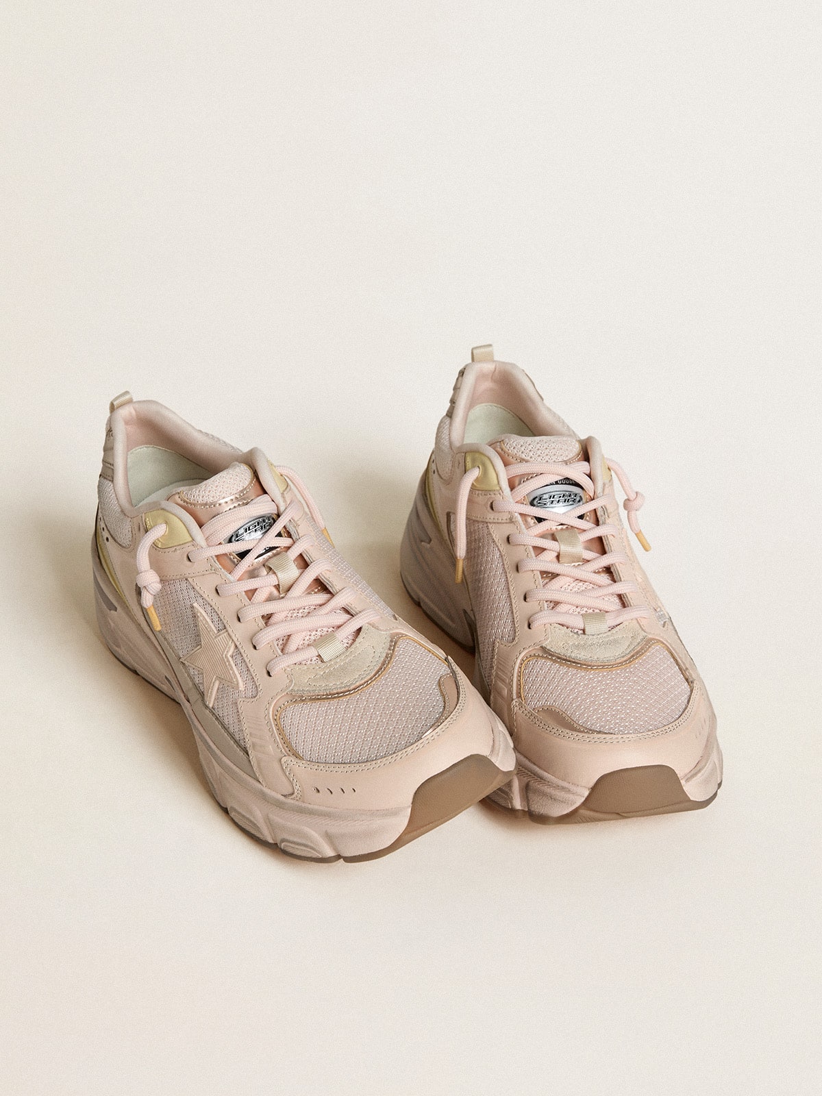 Golden Goose Women’s Lightstar With Pink Leather And Mesh Upper And Pink Star - Mind Türkiye
