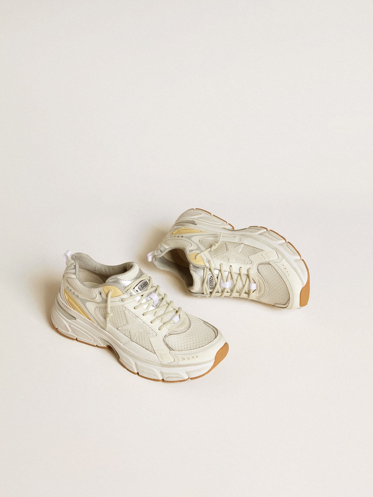 Golden Goose Women’s Lightstar In White Leather And Mesh With Worn-White Star - Mind Türkiye