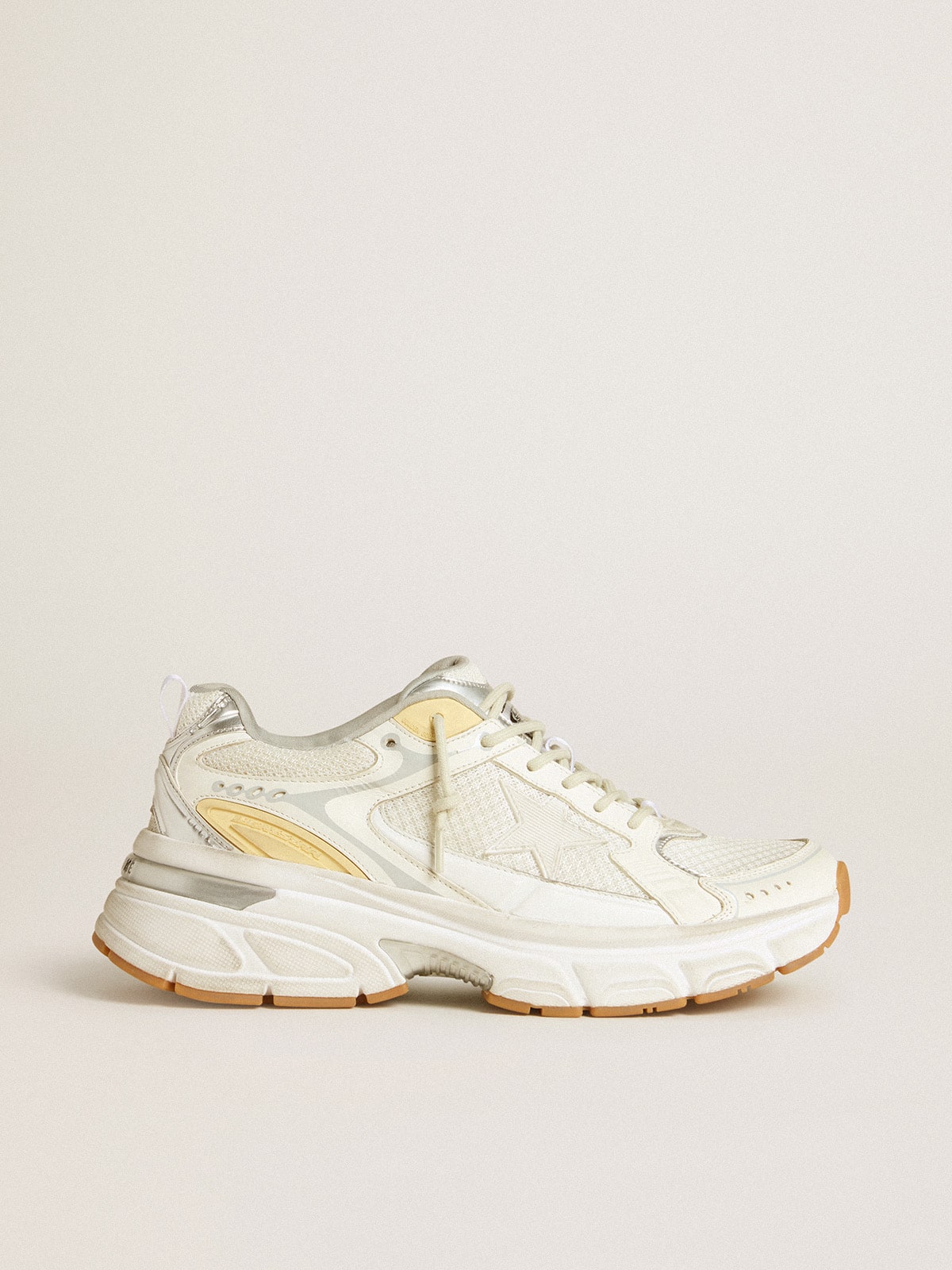 Golden Goose Women’s Lightstar In White Leather And Mesh With Worn-White Star - Mind Türkiye