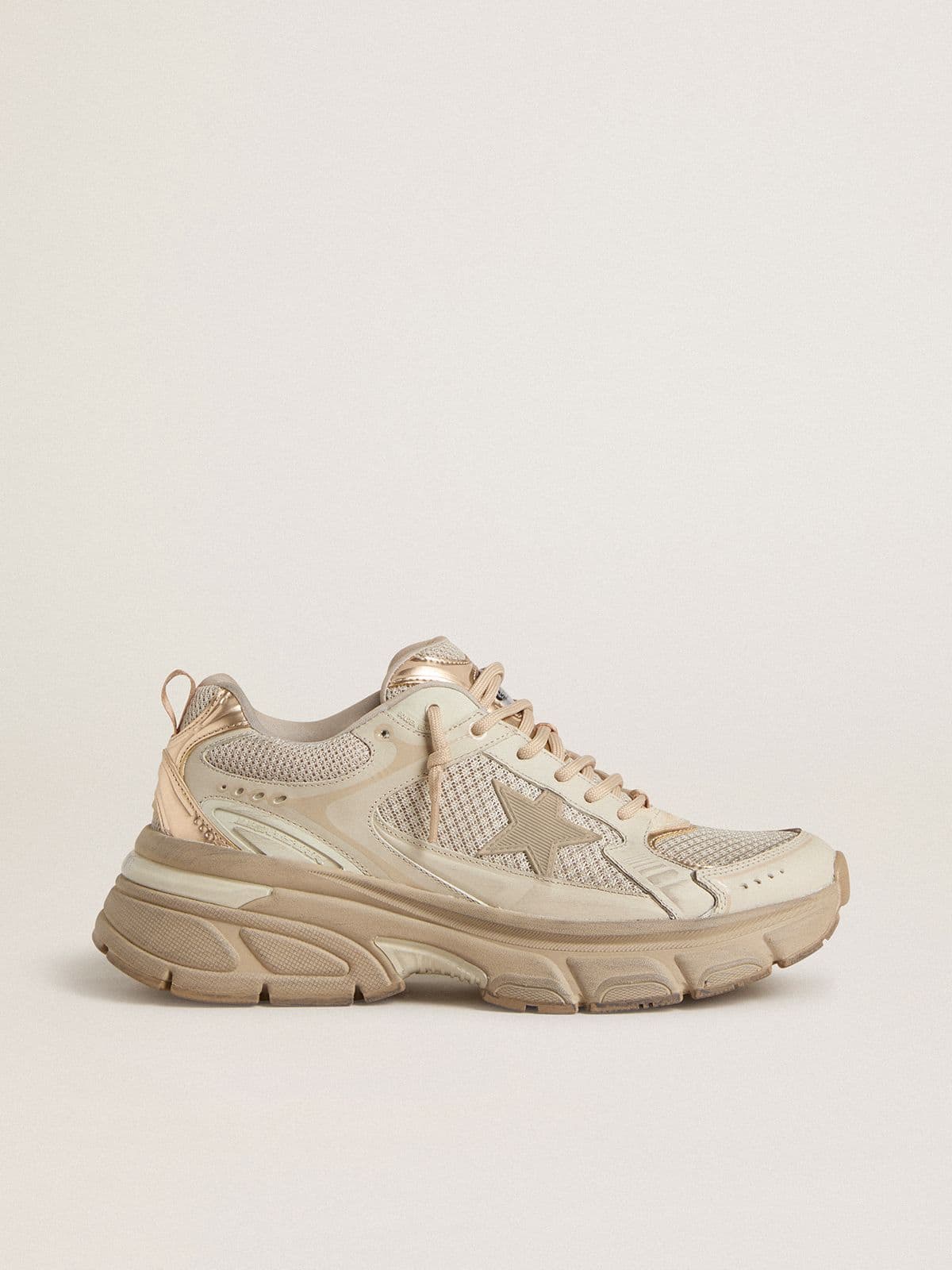 Golden Goose Women’s Lightstar In Dove-Gray Leather And Mesh With Beige TPU Star - Mind Türkiye