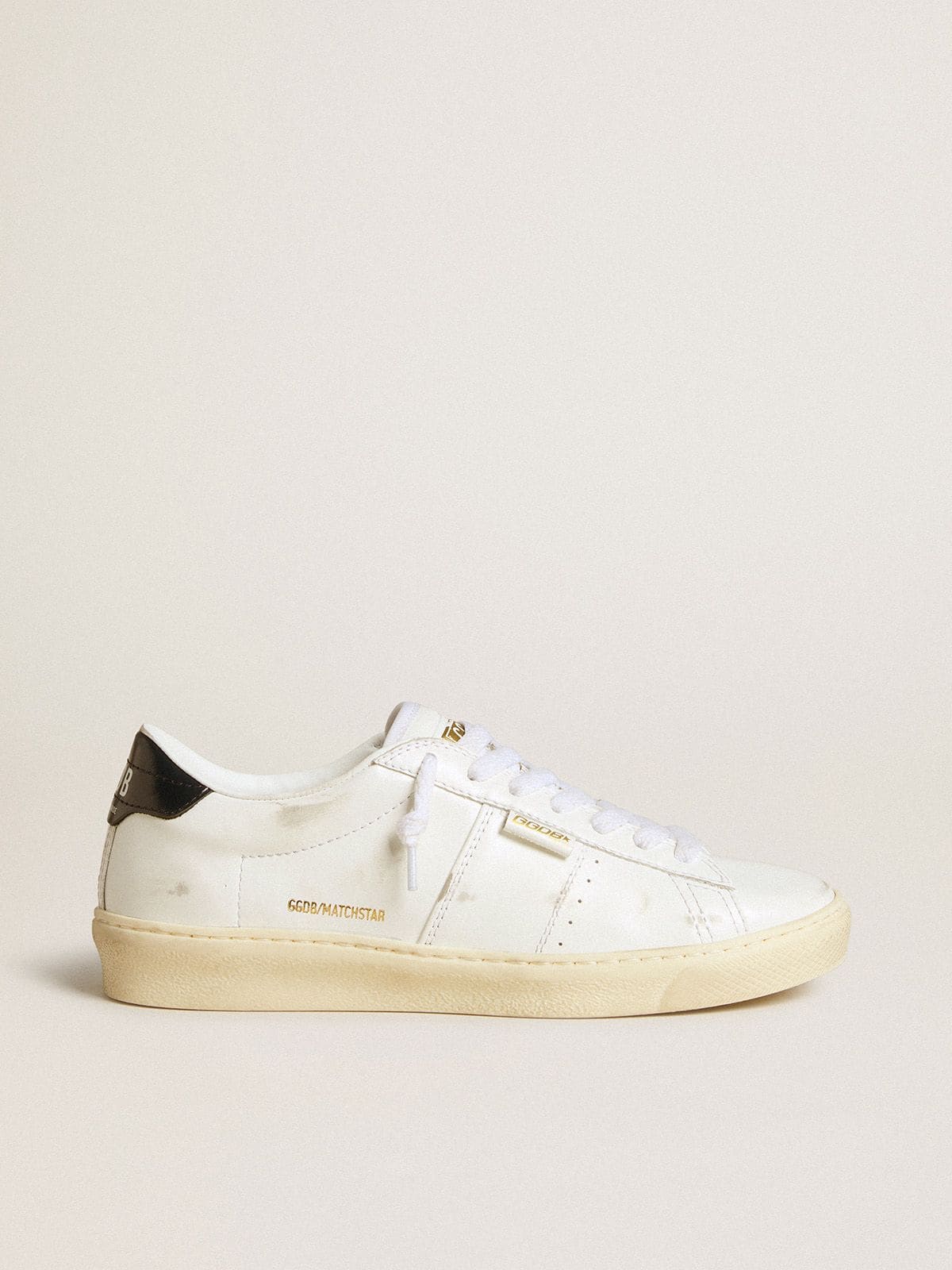 Golden Goose Women’s Matchstar In White Leather With Dark Blue Leather Heel Tab
