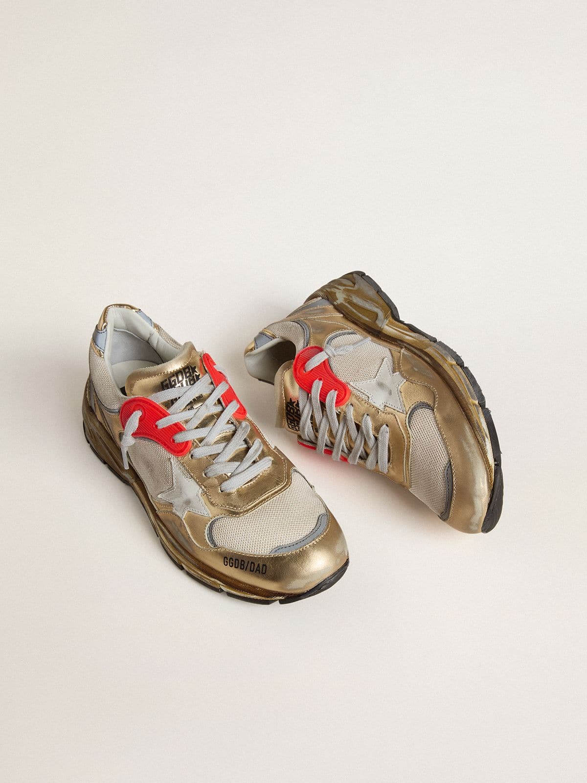 Golden Goose Women’s Dad-Star In Mesh And Gold Foiled Leather With White Leather Star - Mind Türkiye