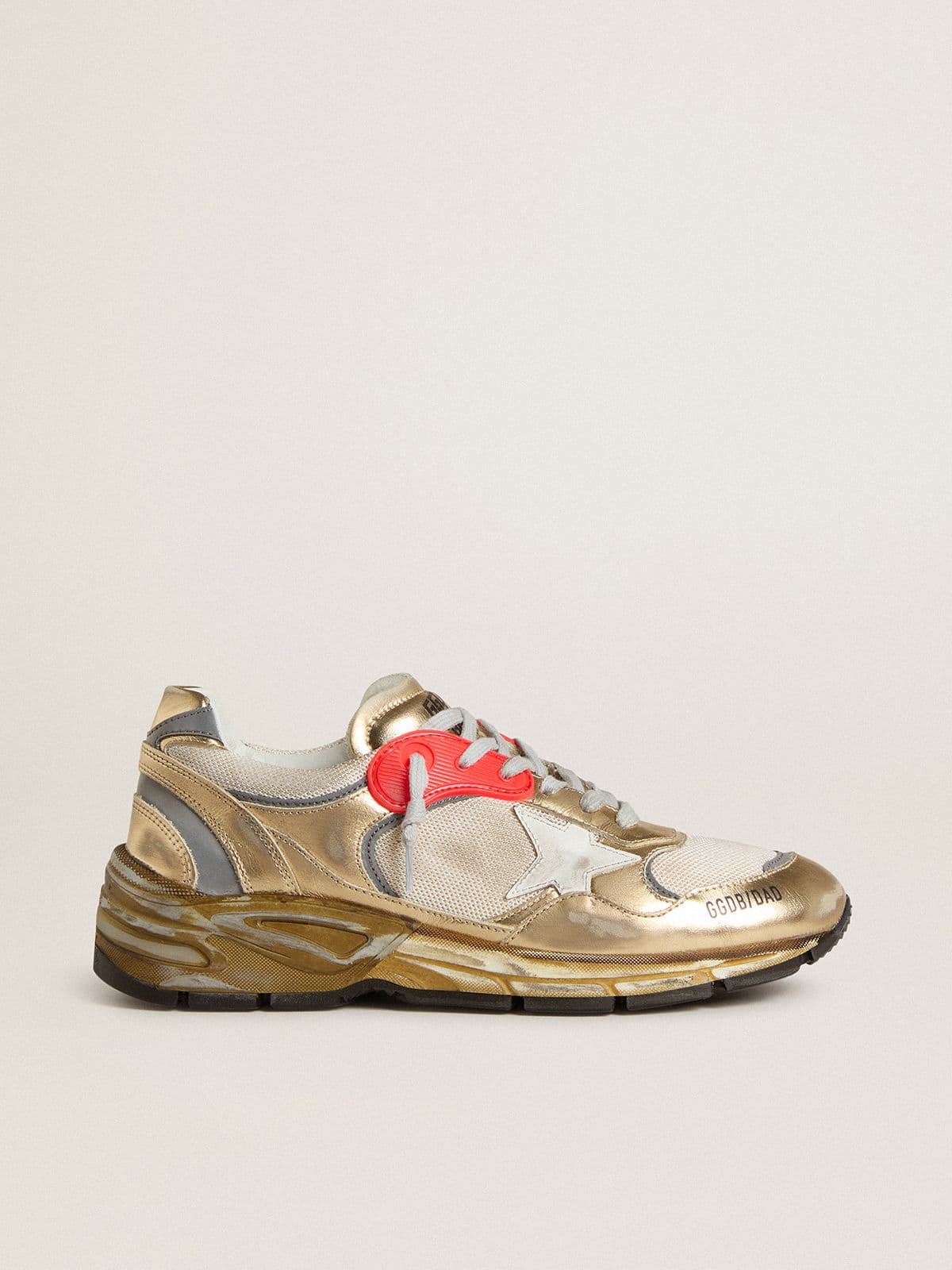 Golden Goose Women’s Dad-Star In Mesh And Gold Foiled Leather With White Leather Star - Mind Türkiye