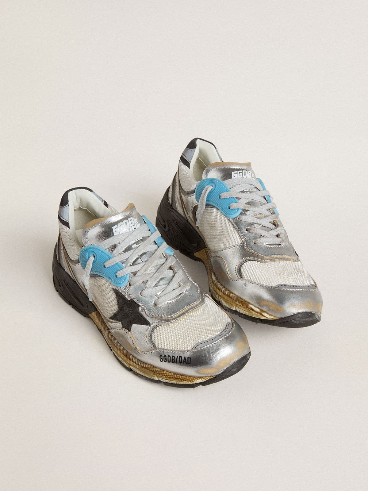 Golden Goose Women’s Dad-Star In Mesh And Silver Foiled Leather With Black Suede Star - Mind Türkiye
