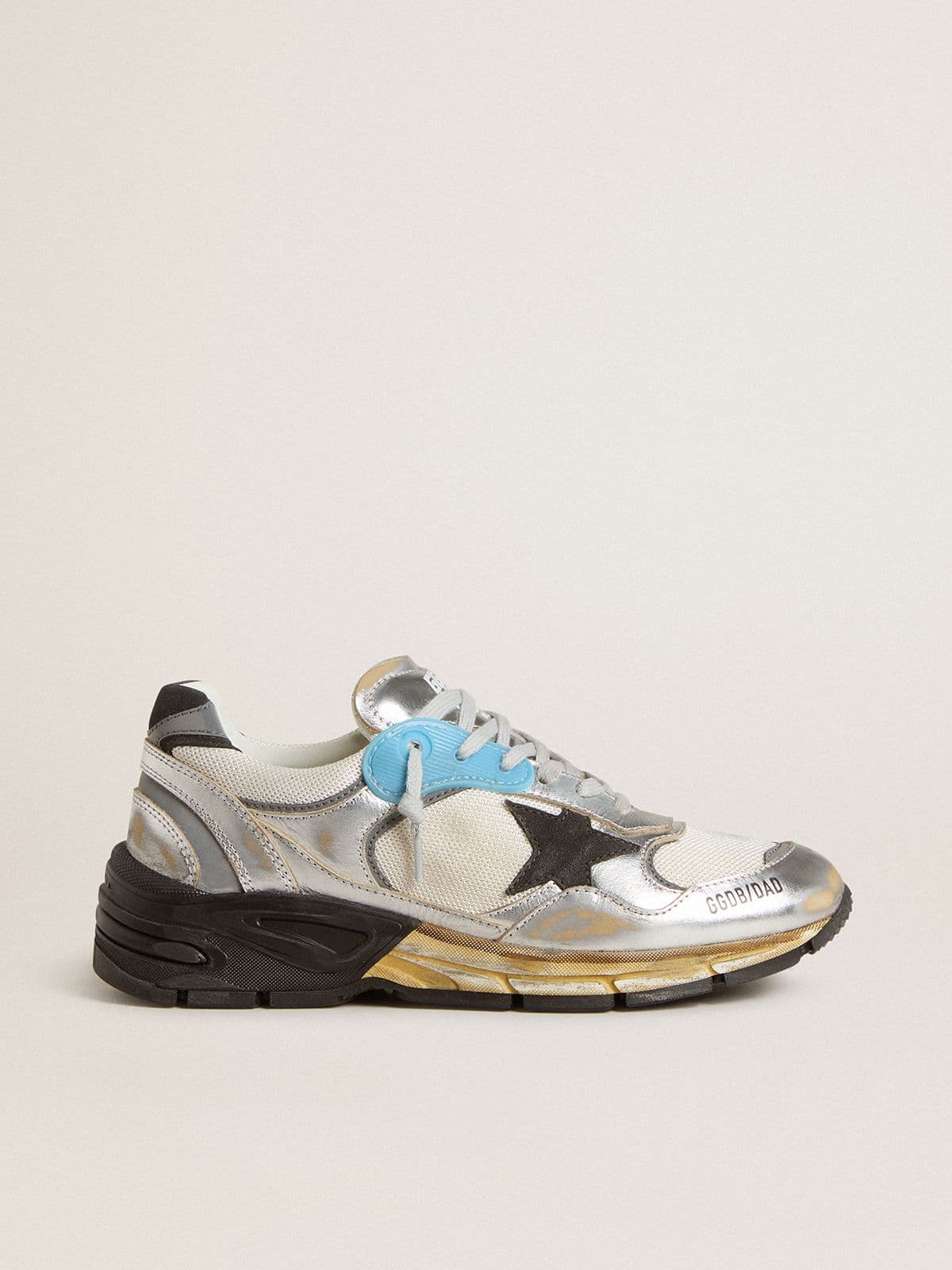 Golden Goose Women’s Dad-Star In Mesh And Silver Foiled Leather With Black Suede Star - Mind Türkiye