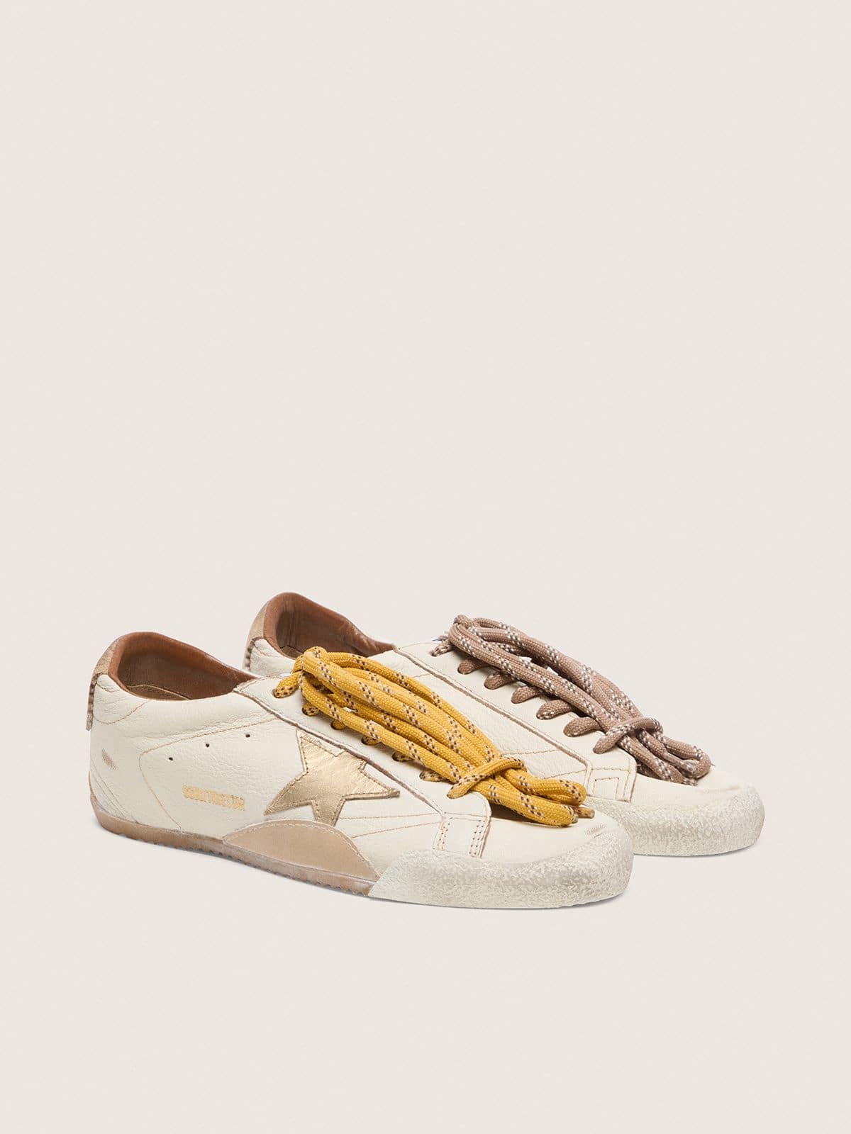Golden Goose Women’s True-Star In White Nappa Leather With Gold Star And Beige Suede Heel Tab - Mind Türkiye
