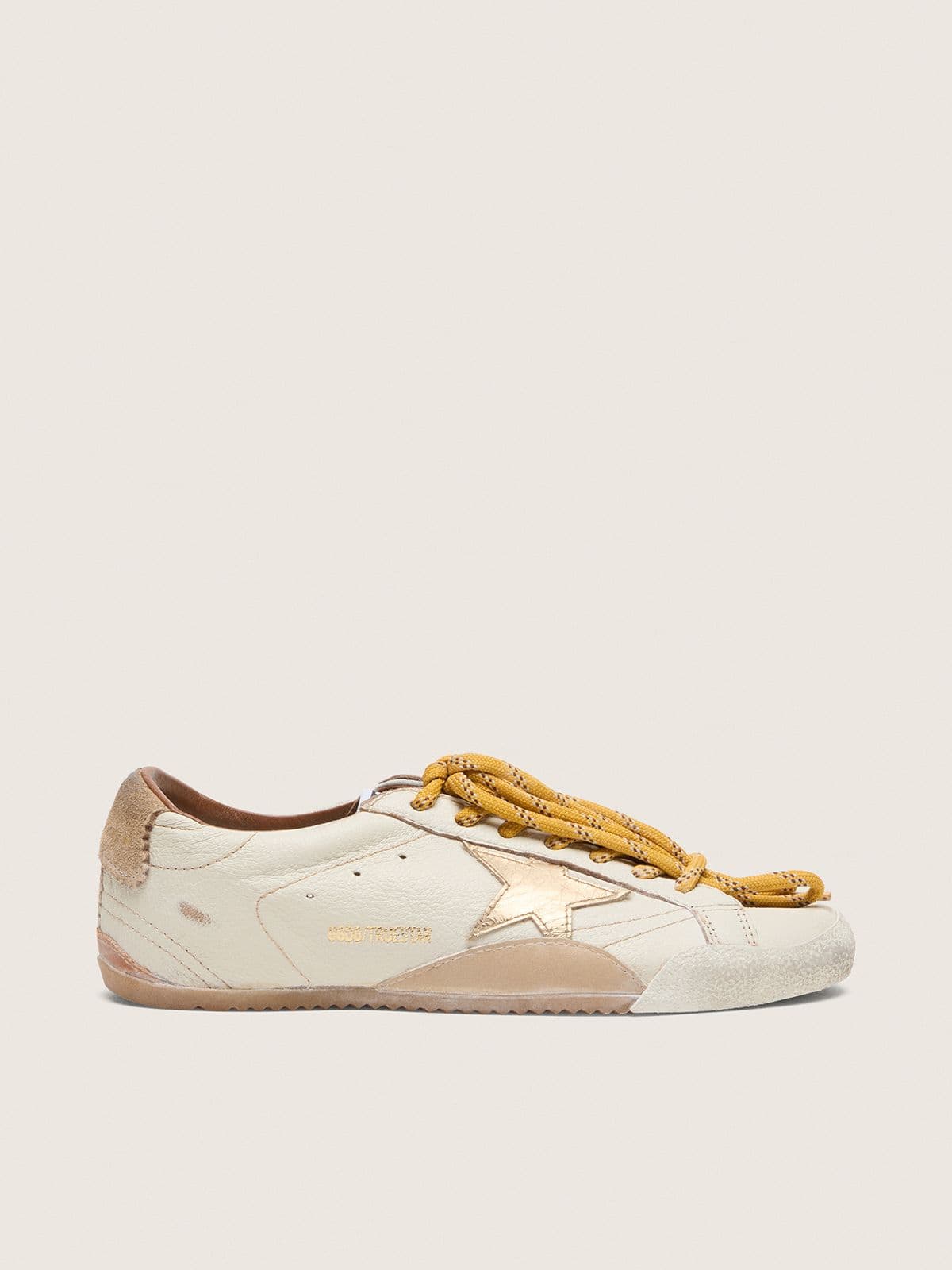 Golden Goose Women’s True-Star In White Nappa Leather With Gold Star And Beige Suede Heel Tab - Mind Türkiye