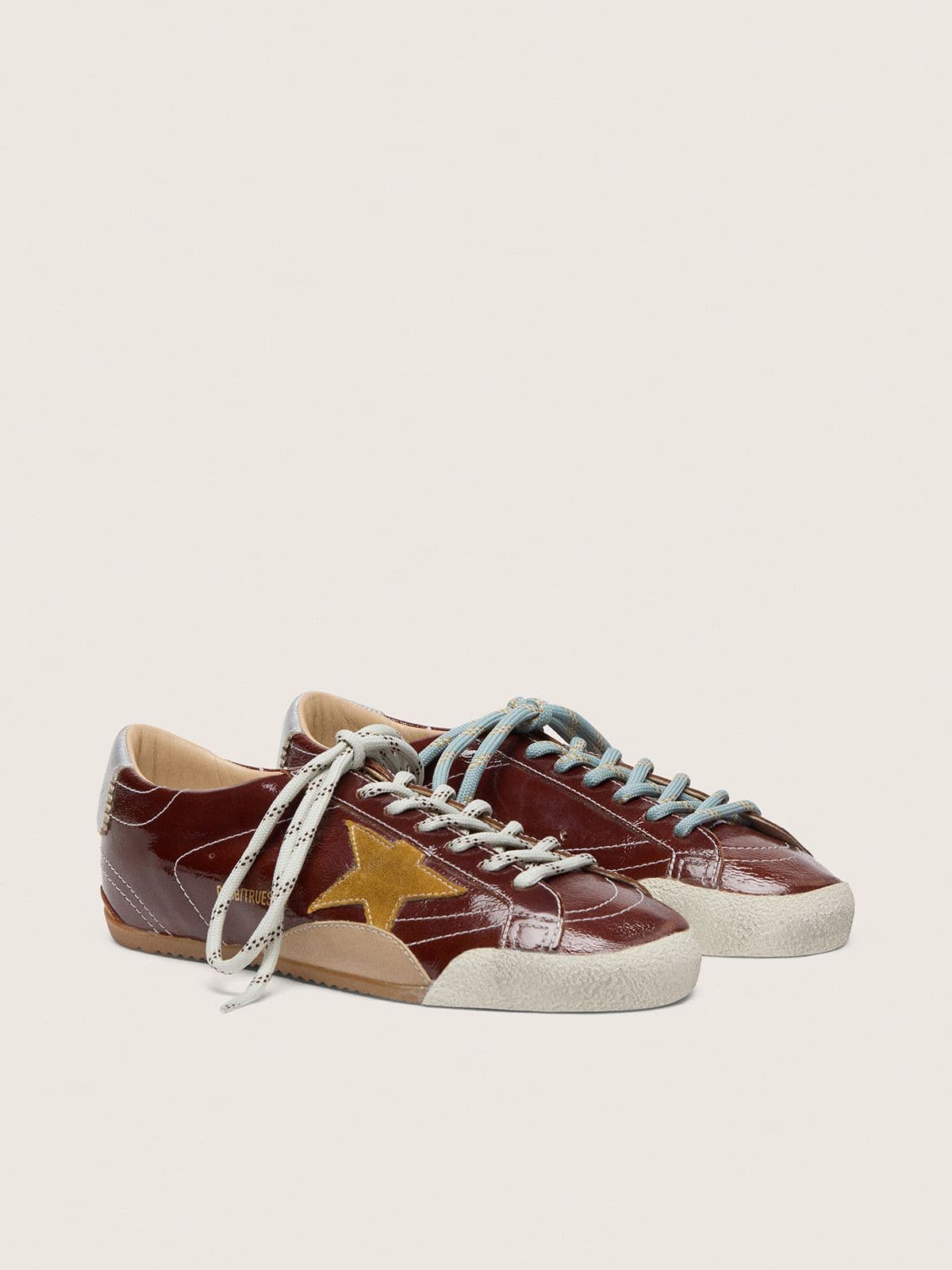 Golden Goose Women’s True-Star In Burgundy Naplak With Suede Star And Silver Nappa Heel Tab - Mind Türkiye