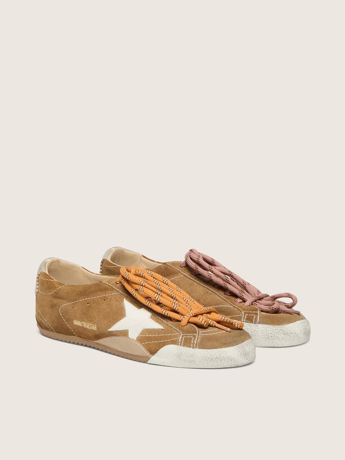 Golden Goose Women’s True-Star In Tobacco-Colored Suede With White Star And Platinum Heel Tab - Mind Türkiye