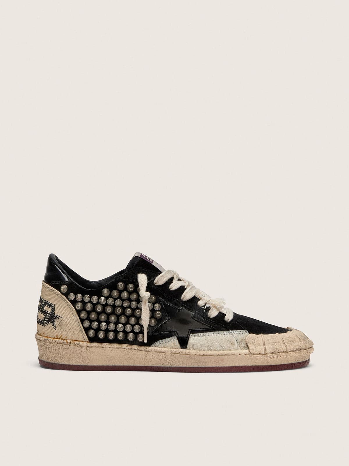 Golden Goose Women’s Ball Star LAB In Black Suede With Studs And Glossy Black Leather Star