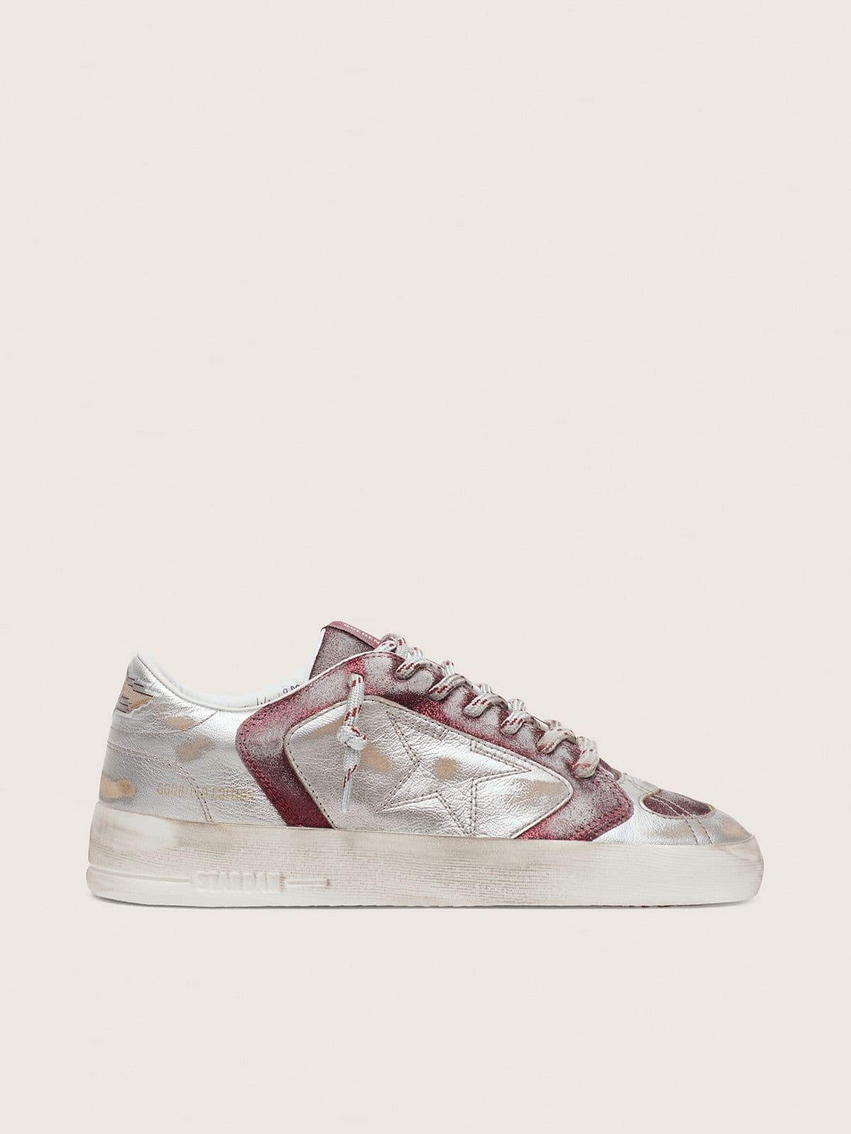Golden Goose Women’s Stardan Lab In Burgundy And Silver Leather And Glitter