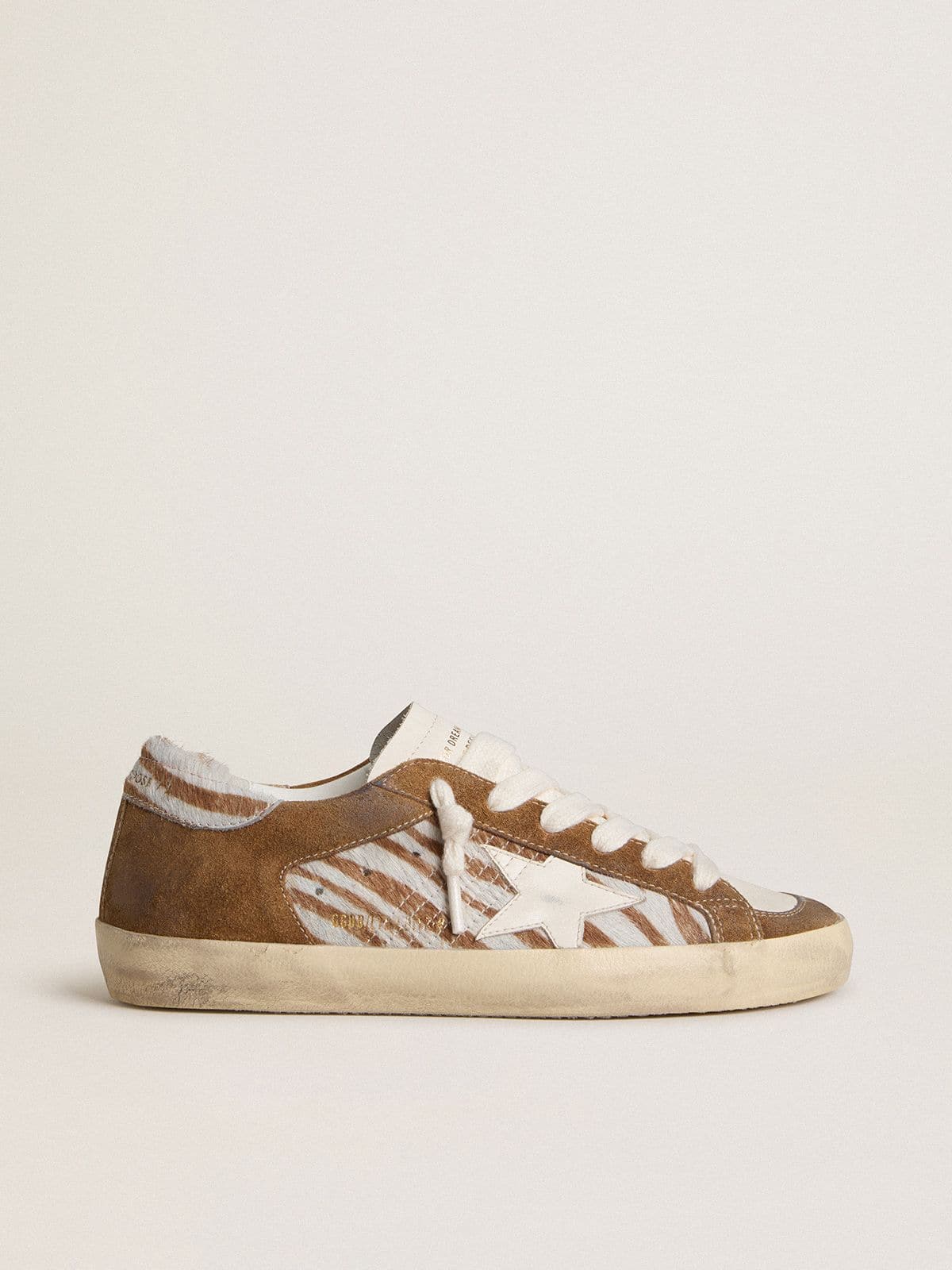 Golden Goose Women’s Super-Star In Zebra-Print Pony Skin With Leather Star And Brown Suede Inserts