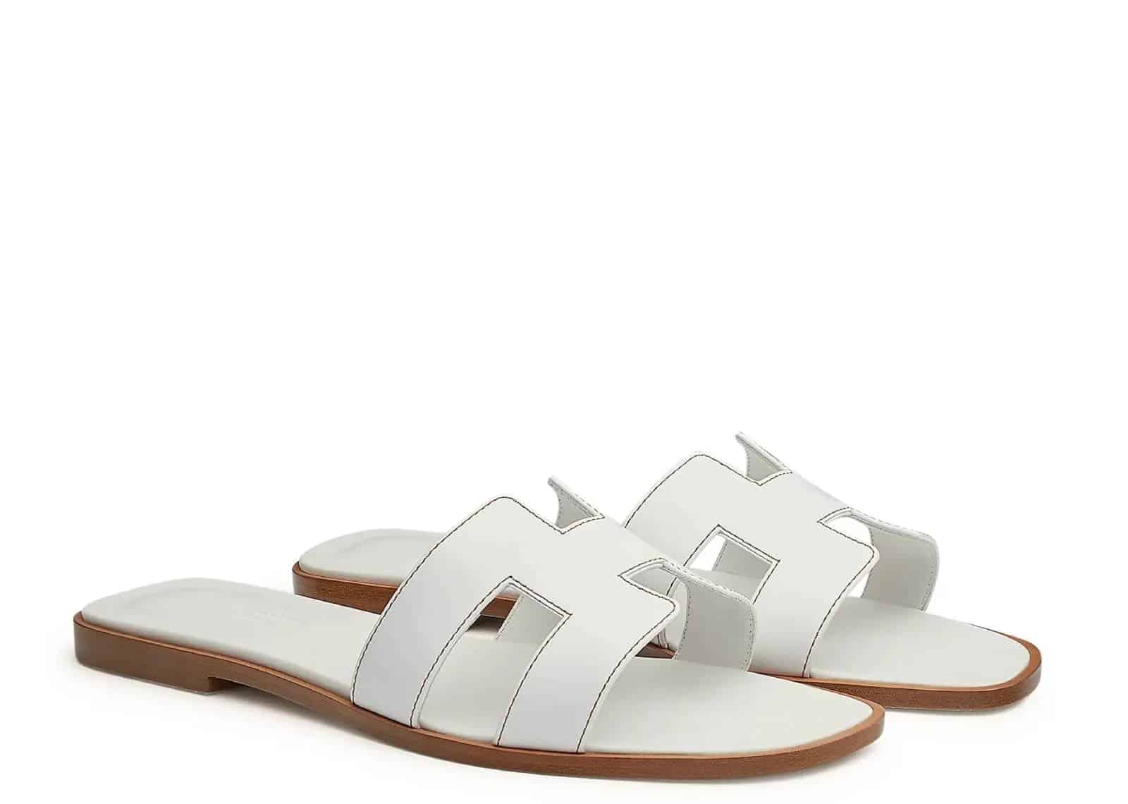 Hermes Oran Sandal Blanc Box Calfskin Leather - Mind Türkiye